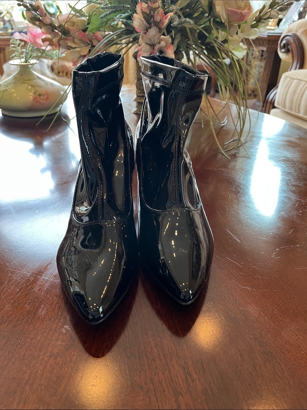Black Patent Ankle Boots - Women Shoes, Halston